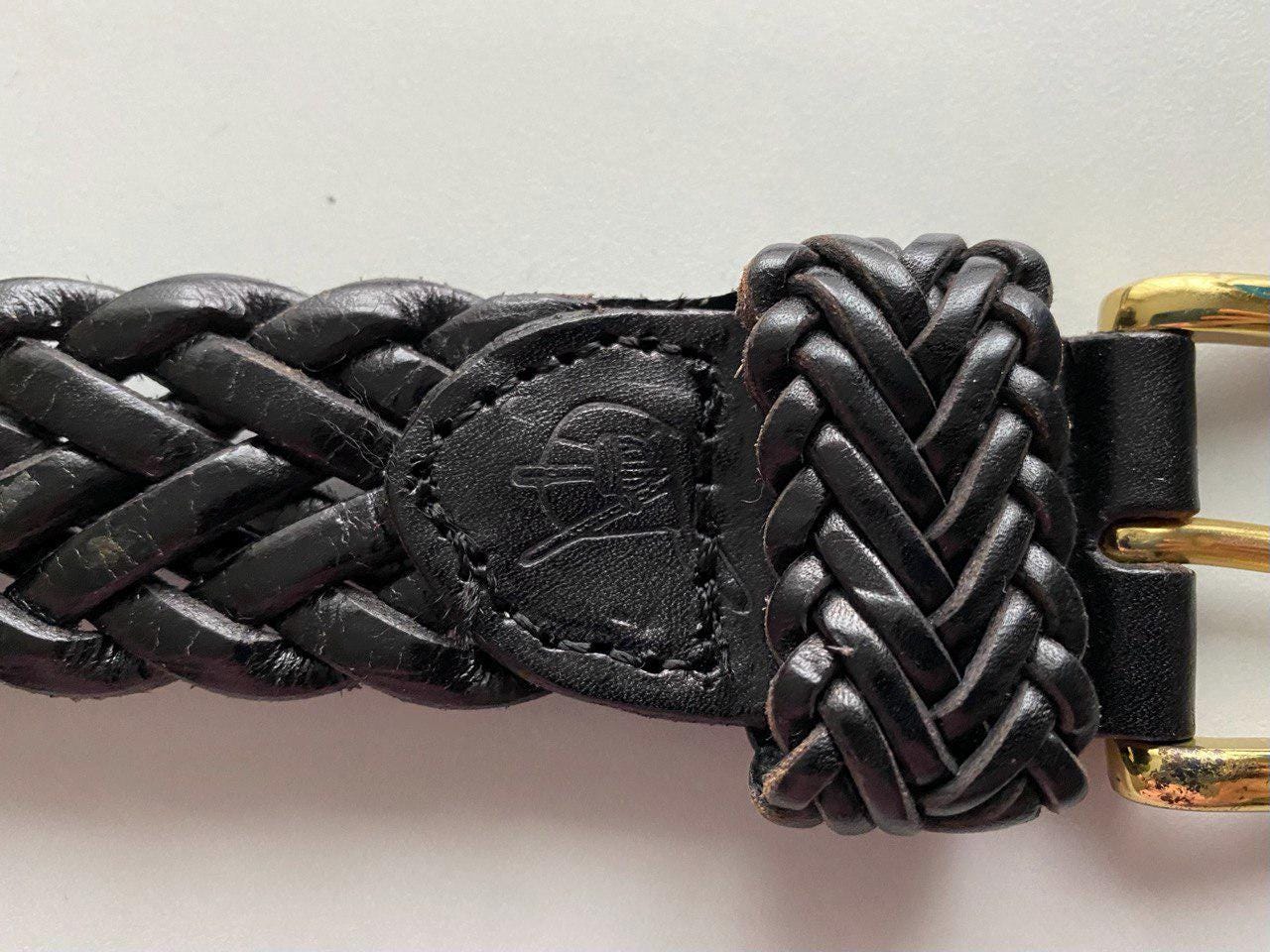 Vintage Black Braided Adjustable Leather Belt Golden Solid  display picture 1