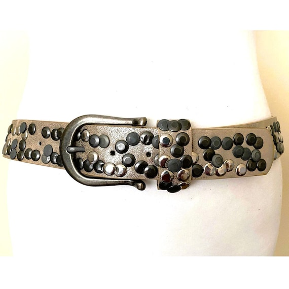 Vintage 90s Tan Genuine Leather Silver Studded Western Belt Size Medium 90s Southwestern Silver Studded Leather Belt | Medium - Etsy main image 2