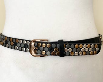 80s Blue Studded Skinny Leather Belt - 34 Inch - Etsy