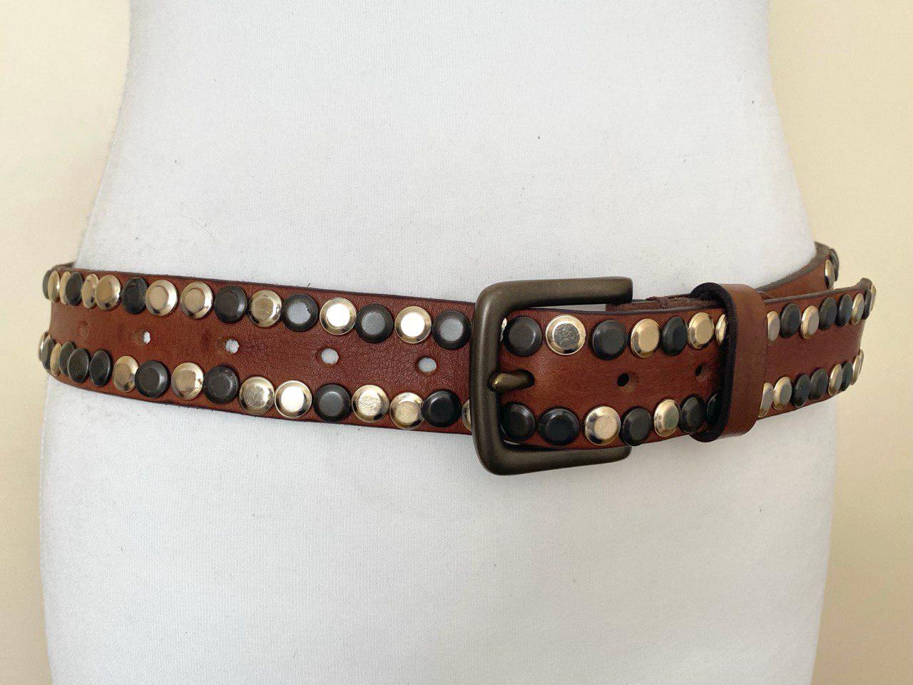 Vintage Cowboy Western Studded Brown Leather Belt Biker  display picture 3