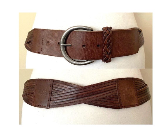 Vintage Miss Sixty Wide Leather Belt Brown Braided Leather Belt