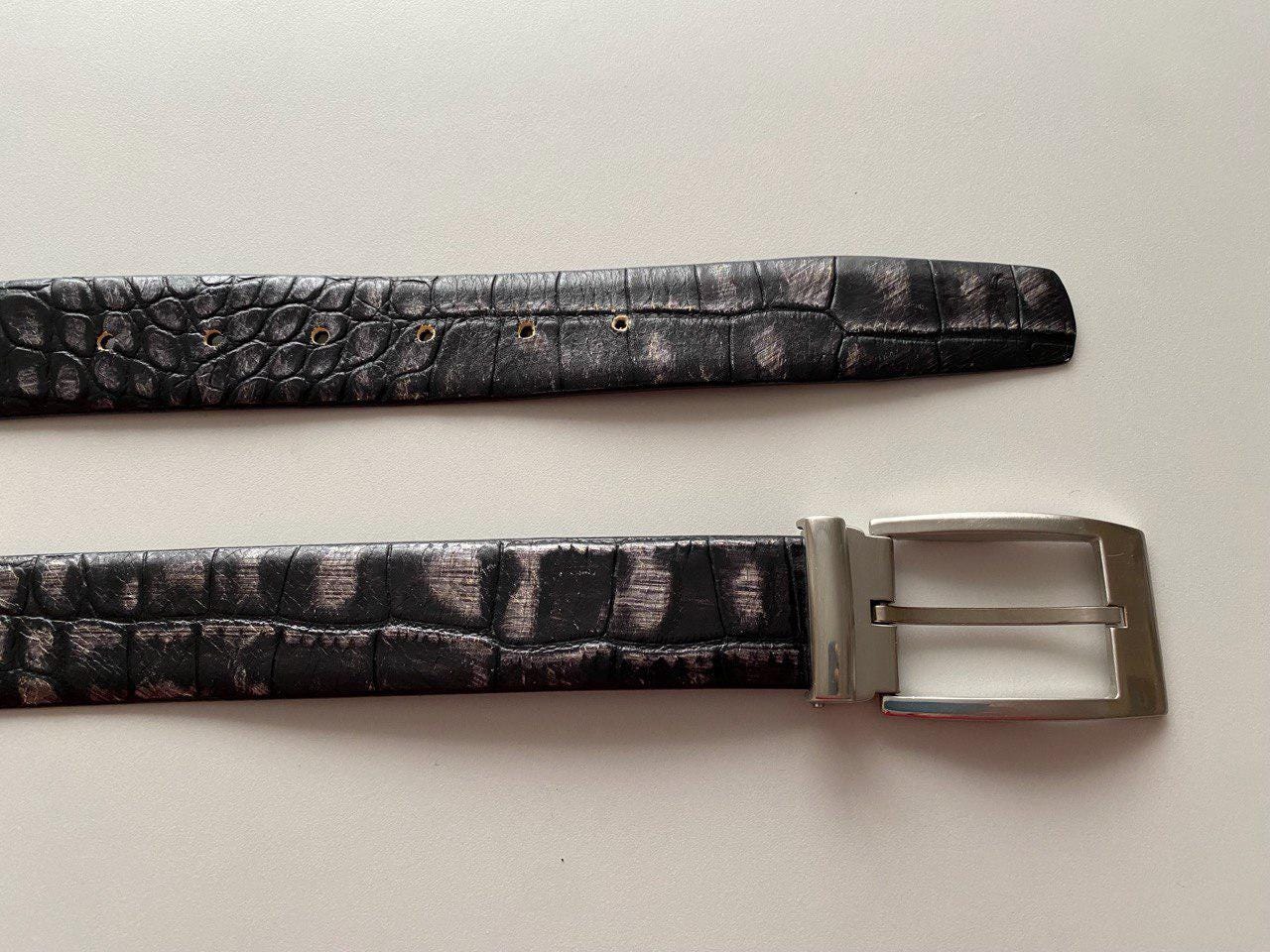 Vintage SADDLER Leather Belt Black Silver Embossed Leather  display picture 1