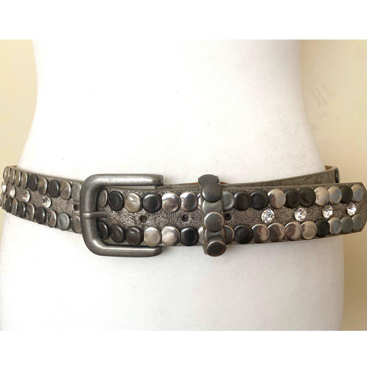 Vintage Western Rocker Studded Silver Leather PU Belt With  display picture 1