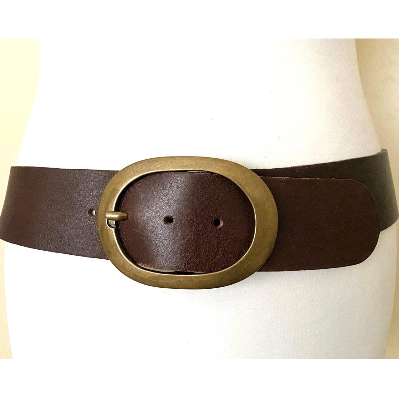 CALLE ARTWEAR VINTAGE LEATHER BELT BRASS BUCKLE SIZE 34 Solid Brass Vintage Buckle Genuine Full Grain Leather Casual  main image 2