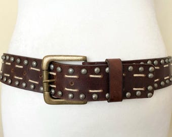 Sam Brown Braided Leather Turquoise Studded Belt-Size Up To 36\