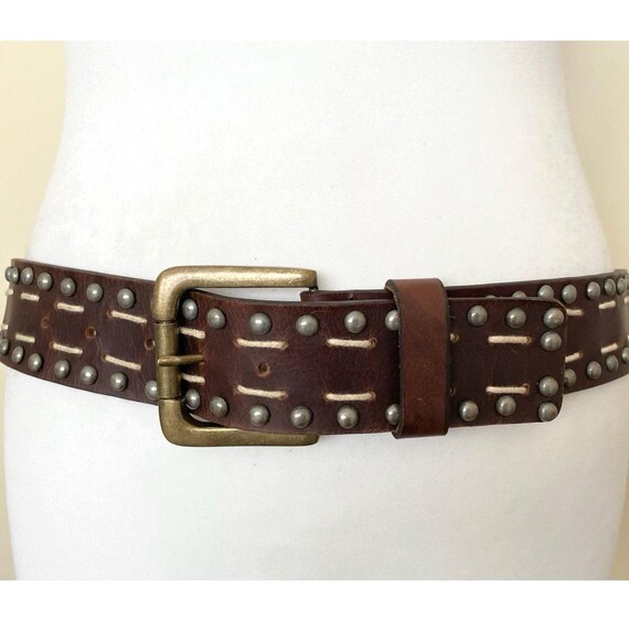 Vintage Studded Brown Leather Belt Rocker Biker Western  display picture 3