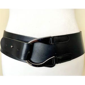 Vintage Wide Black High Low Waist Leather Belt, 37,8-39,4  display picture 2