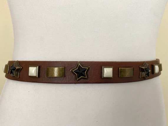 Vintage LIEBESKIND BERLIN Studded Leather Belt Skinny Brown  display picture 1