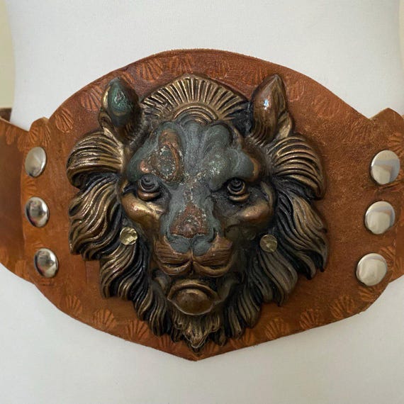 Lion Head Belt - Curb Chain  Vintage Design Vintage Accessocraft Lion Head Gold-tone Chain Belt Buckle  main image 3