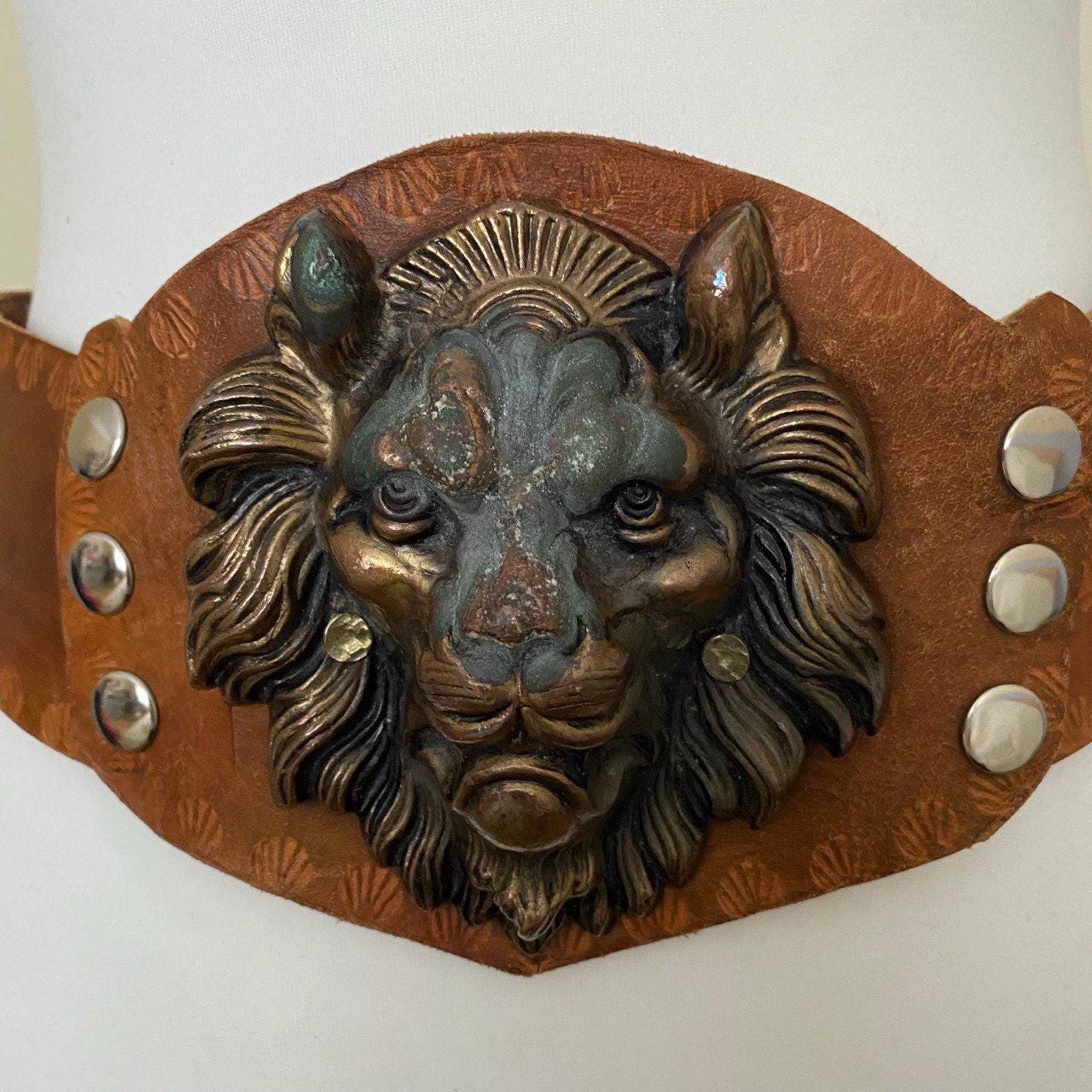 Vintage Handmade Mixed Metal Lion Plaque Belt Artist Signed - 33\