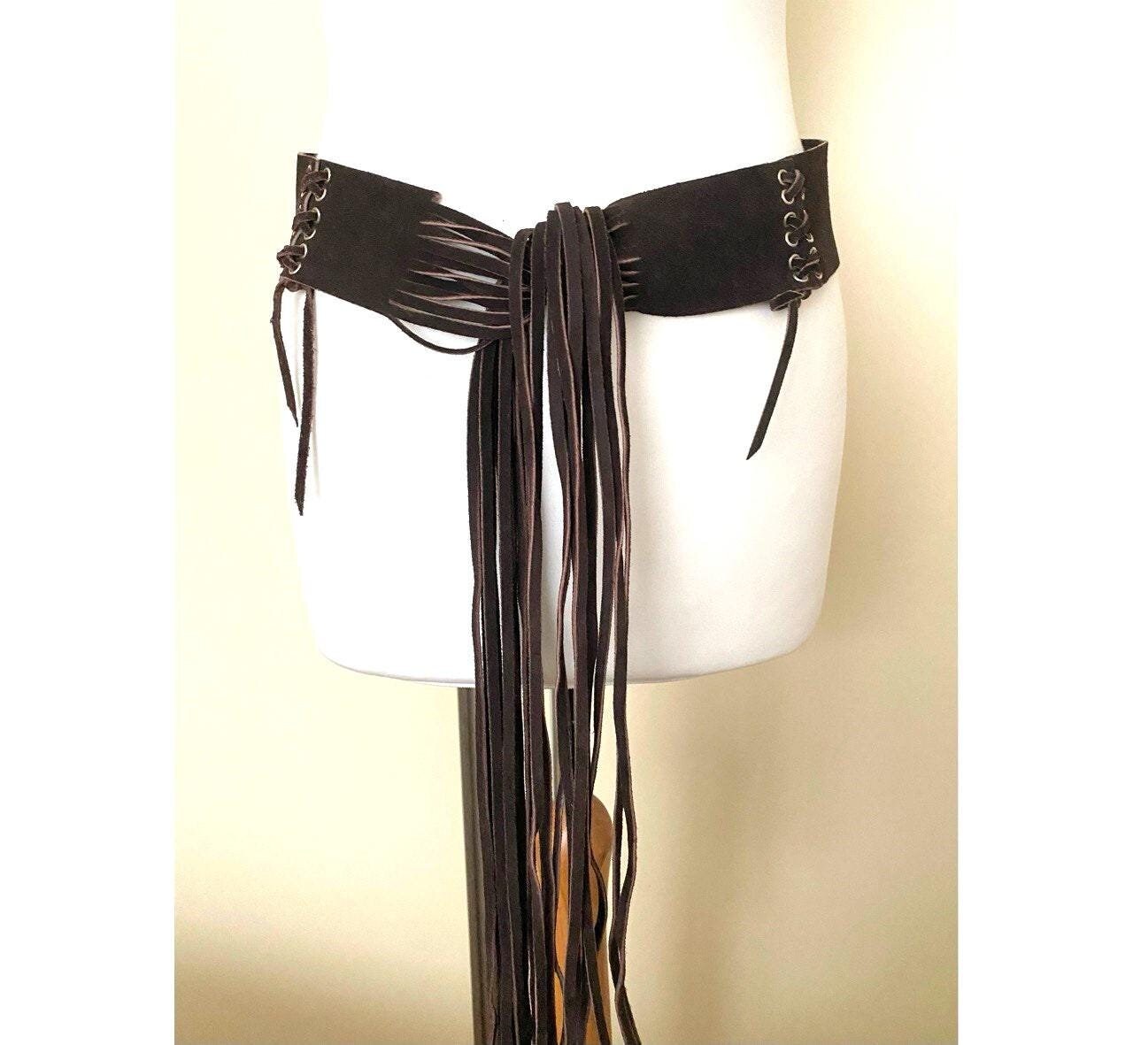 Vintage Brown BoHo Hippie Steampunk CHIC Wide Suede LEATHER Waist Belt S / M… 1970s Linked Suede Leather Brown Tan Boho Hippie Tie  main image 3