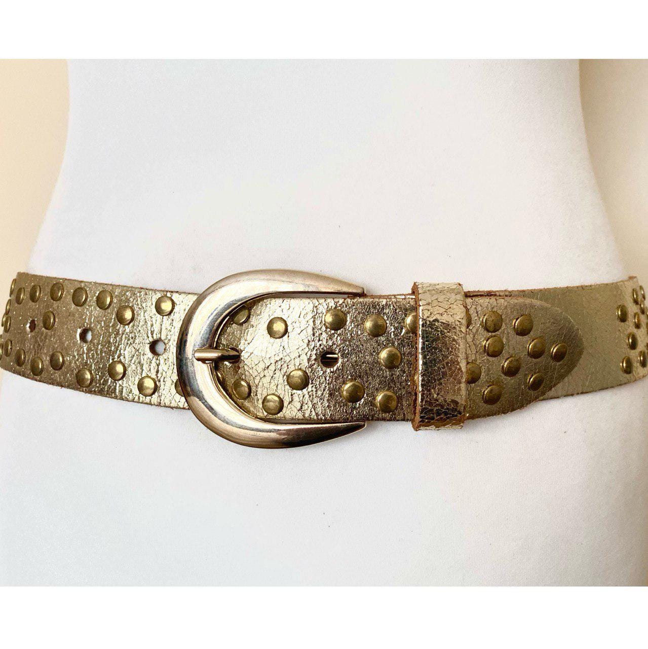 Vintage Studded Cracked Leather Belt Golden Western Cowboy  display picture 1