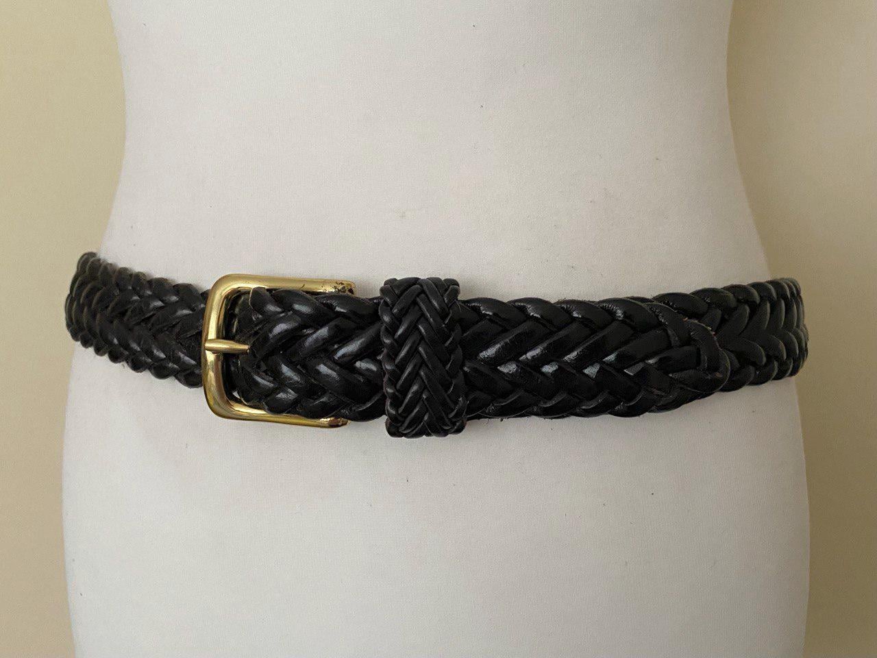Vintage Black Braided Adjustable Leather Belt Golden Solid 