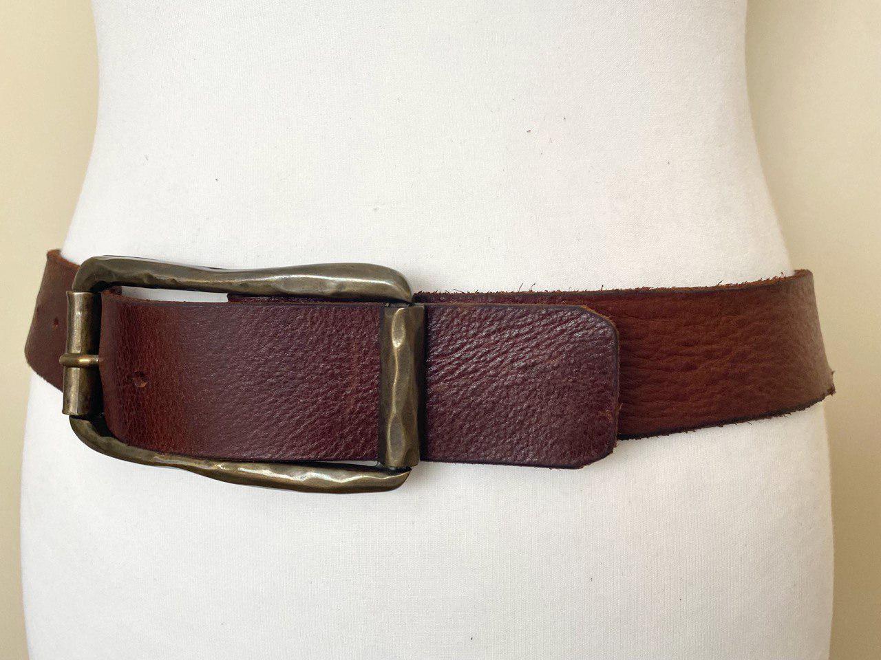 Vintage Handmade Unisex L Brown Leather Western Belt Brass Buckle 35 Inch Vintage Horse Brasses on Leather Harness, $95 including  main image 2
