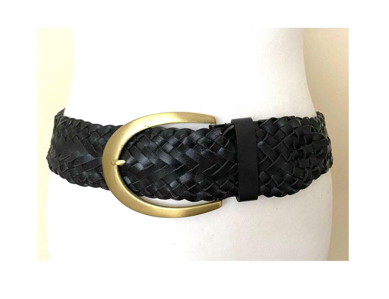 Vintage ESPRIT Wide Black Braided Leather Belt Boho Hippie  display picture 2
