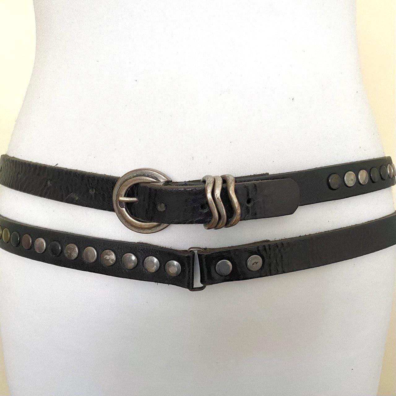 Vintage 1980 Razo for Elegant Black Leather Double Belt in a size M 1980s Style Extra Wide Faux Leather Belt - Etsy main image 2