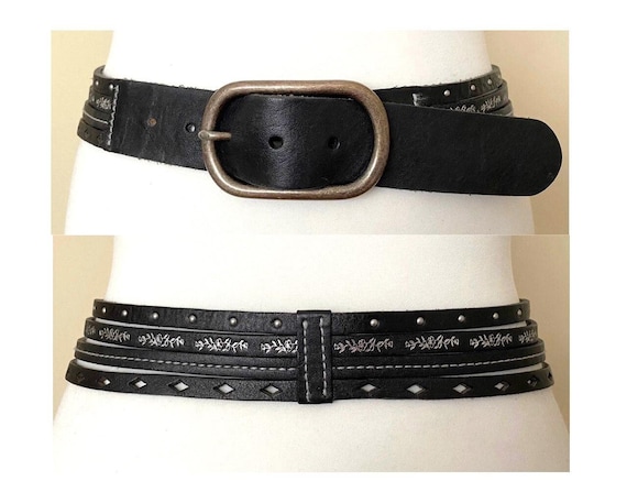 Vintage SADDLER Multi Strap Black Leather Belt Studded  display picture 2