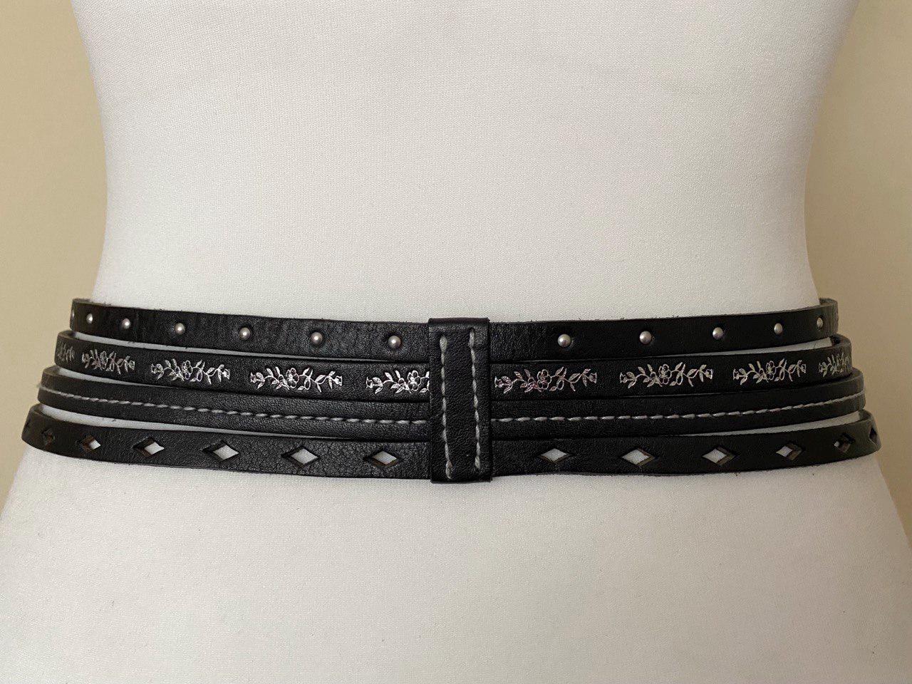 Vintage SADDLER Multi Strap Black Leather Belt Studded Perforated