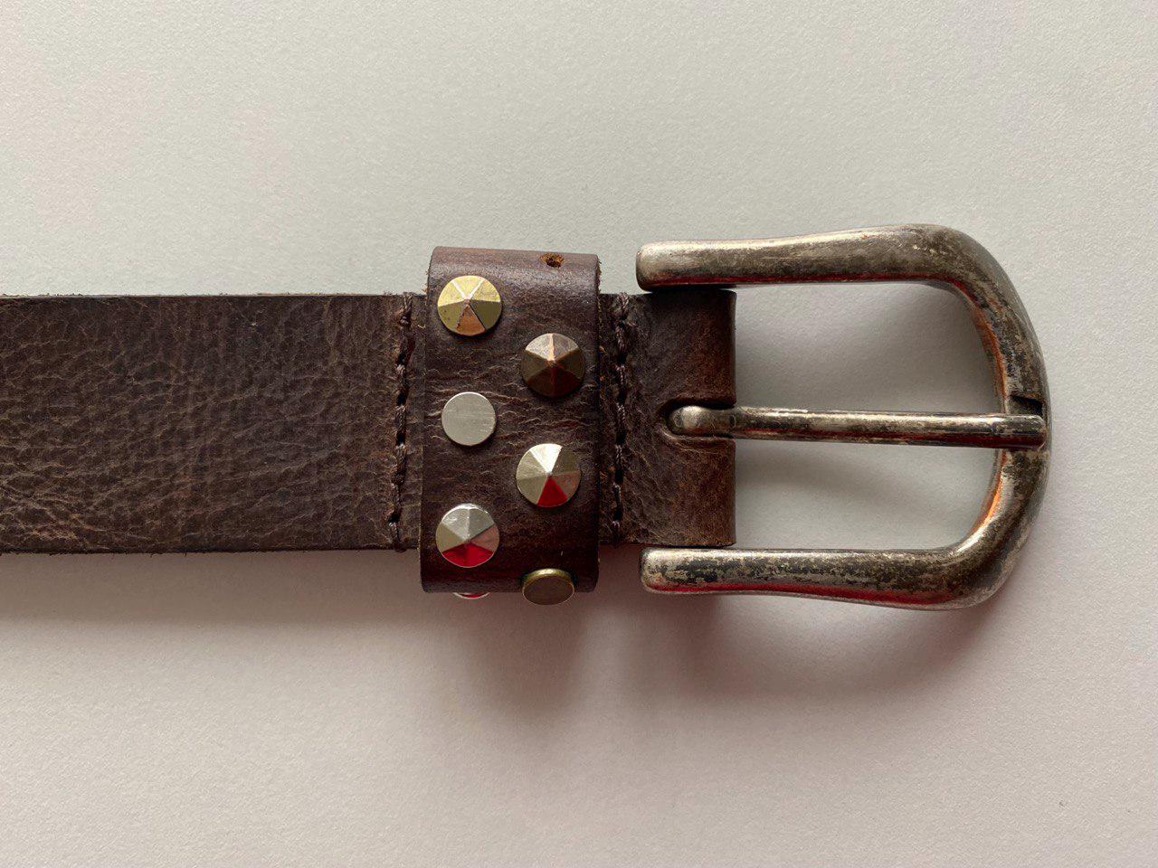 Mart Tag Brown Leather Studded Panel Belt Vintage Inspired 70s Western 36 Waist Vintage 1930s Studded Western Belt Leather Whirling Log  main image 4