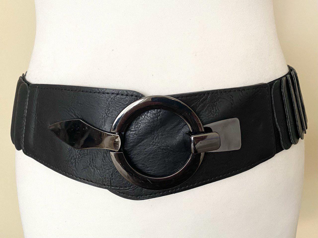 Vintage Wide Elastique Belt Black Wide Non Leather Belt, 29  display picture 2