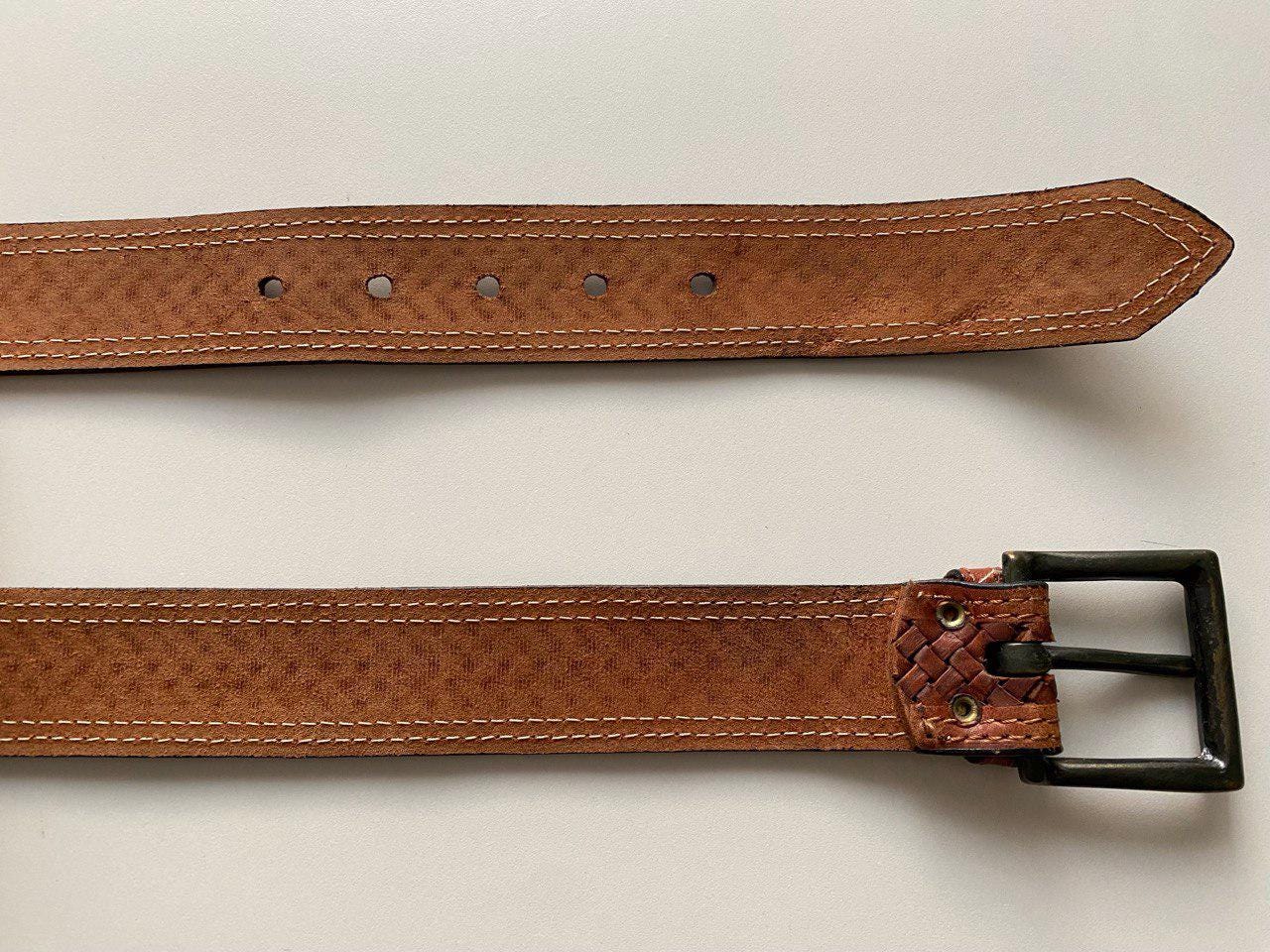 Vintage Made in England Woven Leather Belt Honey Brown Brass Buckle 34 85 Unisex il_fullxfull.6857308454_nkn0.jpg main image 3