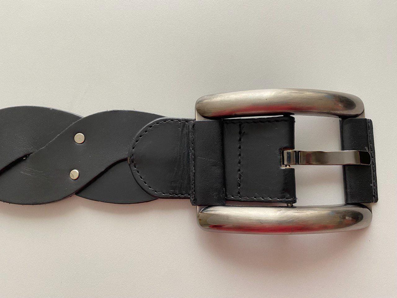 Vintage 80s Wide Leather Belt High Low Waist Black Wide  display picture 1