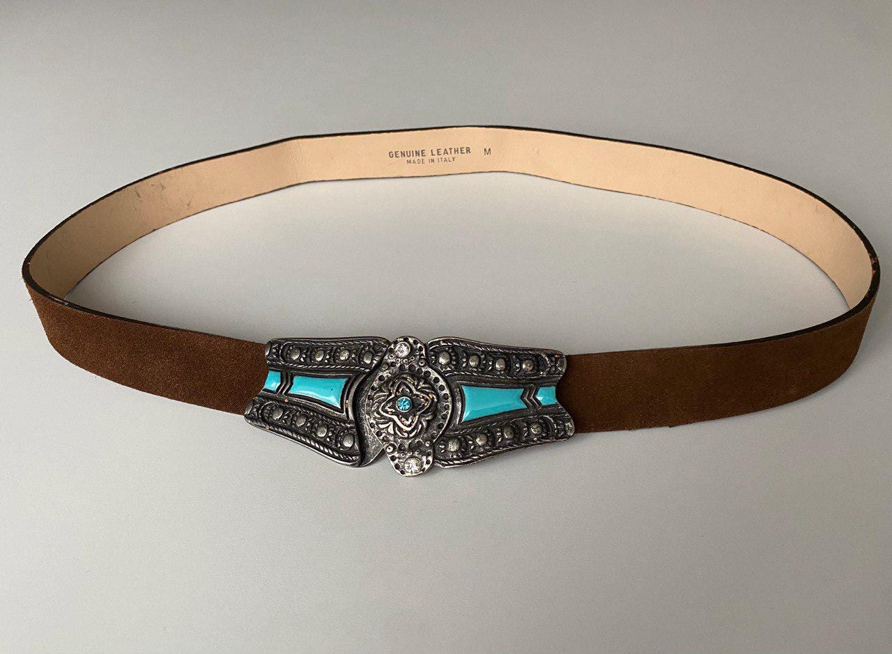 Vintage Made in Italy 70s 80s Belt Brown Suede Leather Belt 