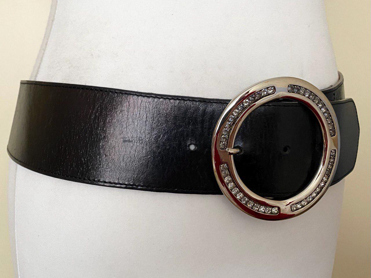 Rhinestone Ring Belt with Italian smooth leather Links size 34” L x rings 2” W Studded Italian Leather Belt 34 36 L Bling Rhinestone Flower  main image 3