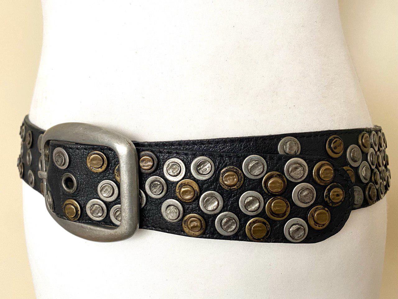 RARE VINTAGE LEATHEROCK 7095 SILVER STUDDED BLACK GENUINE LEATHER BELT 41” Vintage Studded Belt – Shop Monica Rose main image 3