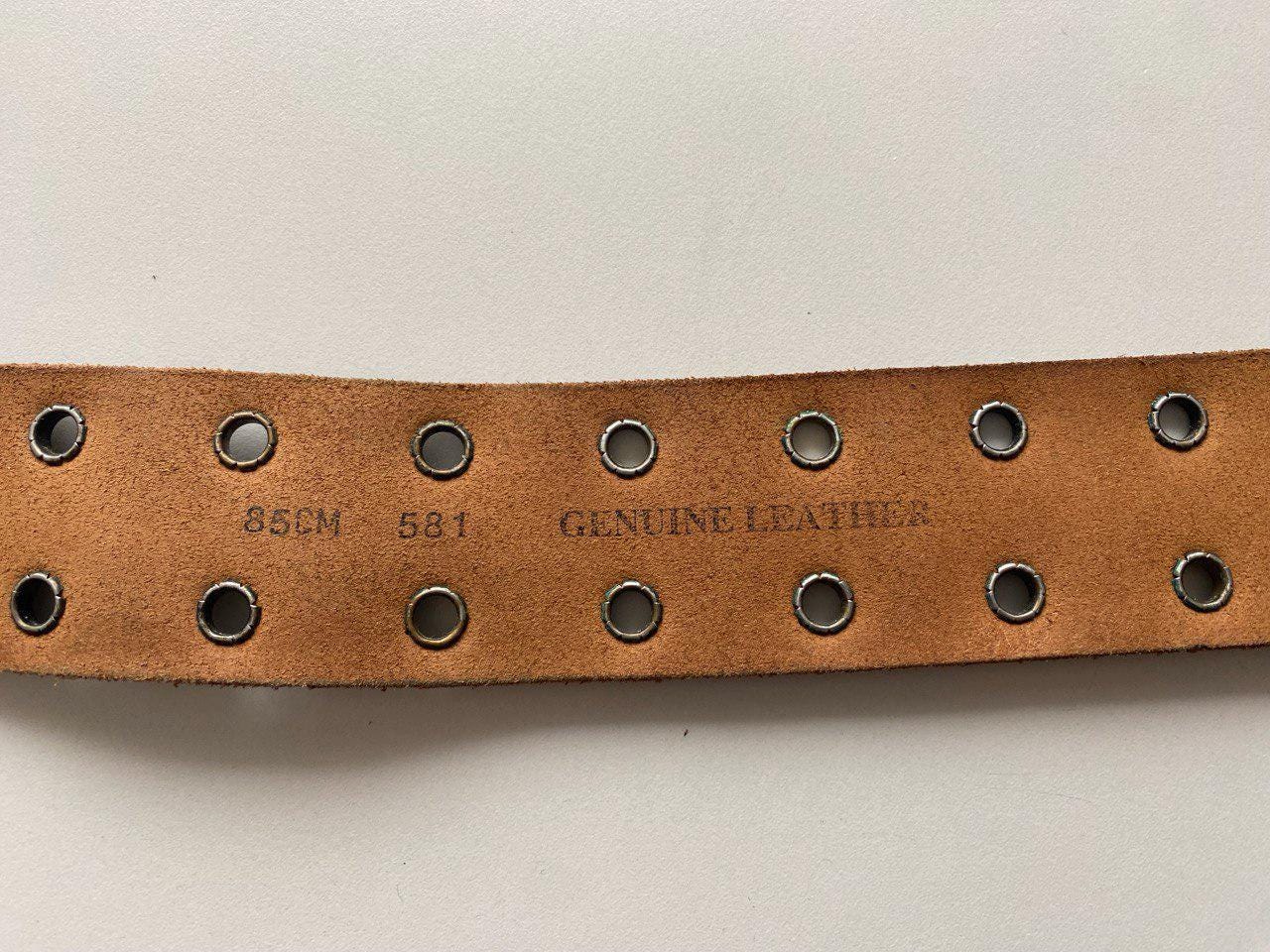 Vintage Double Stacked Eyelet Heavy Duty Brown Leather Belt Grommets & Patina eyelet belt products for sale | eBay main image 2