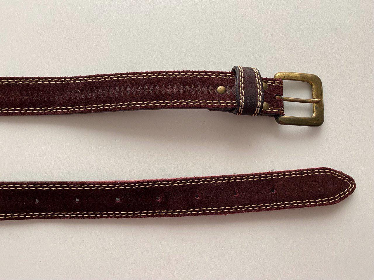 Holland  Vintage 90\' Rare Burgundy Leather Belt, Size 32, Rustic Brass Buckle. 2302_NORTHWEST-35-MUSEUM-CALF-  main image 4