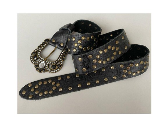 Vintage 80s 90s Studded Western Cowboy Rocker Leather Belt Gothic