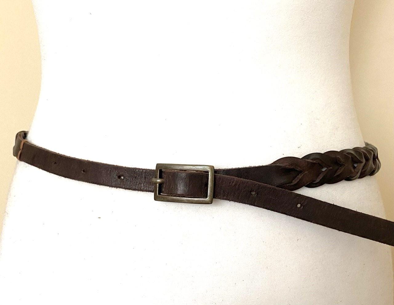 Braided vintage Leather Waist Belt - Dark Brown 2 7/8 main image 2
