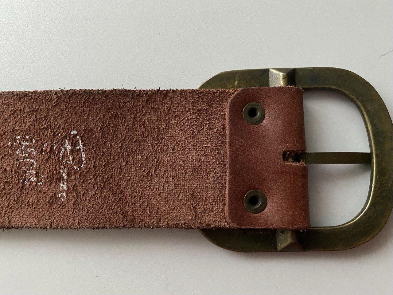 Vintage Western Wide Studded Rhinestone Brown Leather Belt, 37-41
