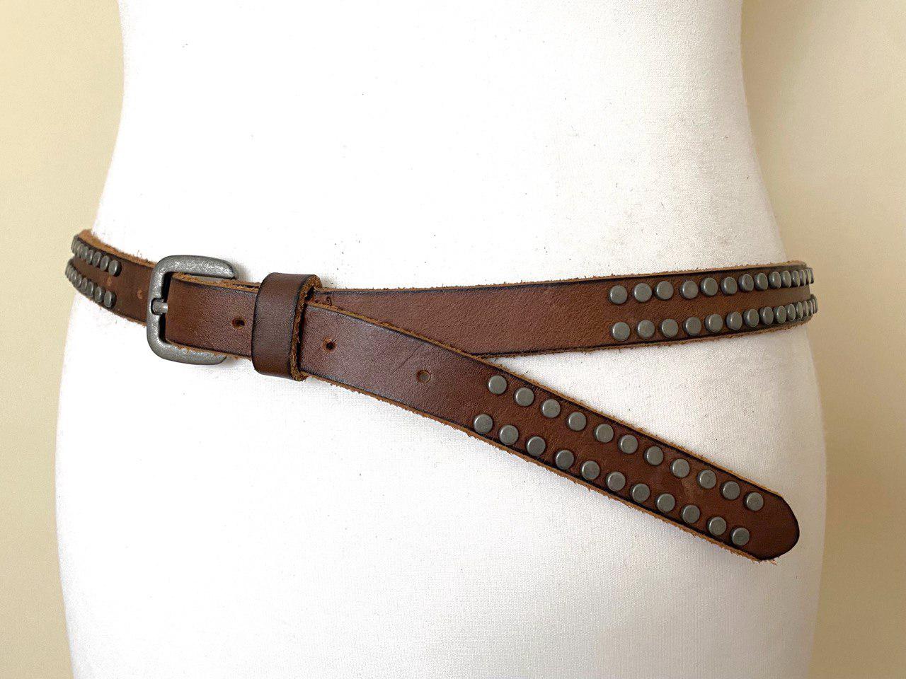 Vintage Khujo Studded Leather Belt Skinny Brown Studded Leather