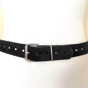 Vintage Nini&#39;s Suede Leather Belt Black Finland Retro Belt, Size S