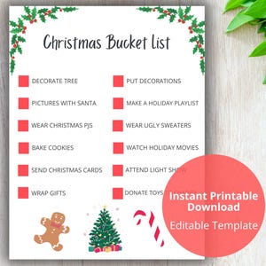 Christmas Bucket List Printable, Instant Download List for kids, Fun Winter Activities for kids, To do checklist kids, Christmas Checklist