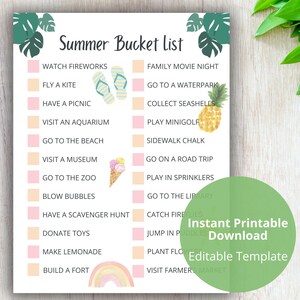 Summer Bucket List Printable, Instant Download List for kids, Fun Summer Activities for kids, Things to do checklist for kids, Summer break