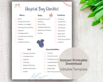 Hospital Bag Checklist Printable, New Parents Planner, Labor and Delivery Planner, New Mom Checklist, New Baby Checklist, Birth Bag List