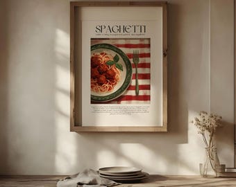Spaghetti Print | Italian Kitchen Decor, Food Art Poster, Instant Download