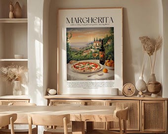 Margherita-pizzaposterafdruk | Kunst voor keuken- en eetkamerdecoraties Made in Italy