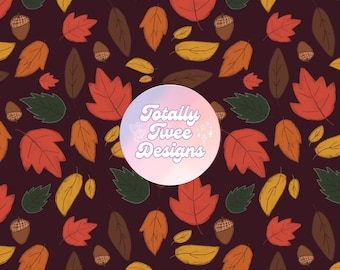 Burgundy Fall Leaves Seamless Pattern: Watercolor Acorns (Digital Download)