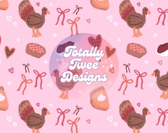 Coquette Thanksgiving Turkey Seamless Pattern: Pink Bows (Digital Download)