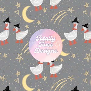 Halloween Goose Witch Ribbon Seamless Pattern File | Instant Digital Download | High Res 300 DPI Original Art | Fabric Print Apparel Paper