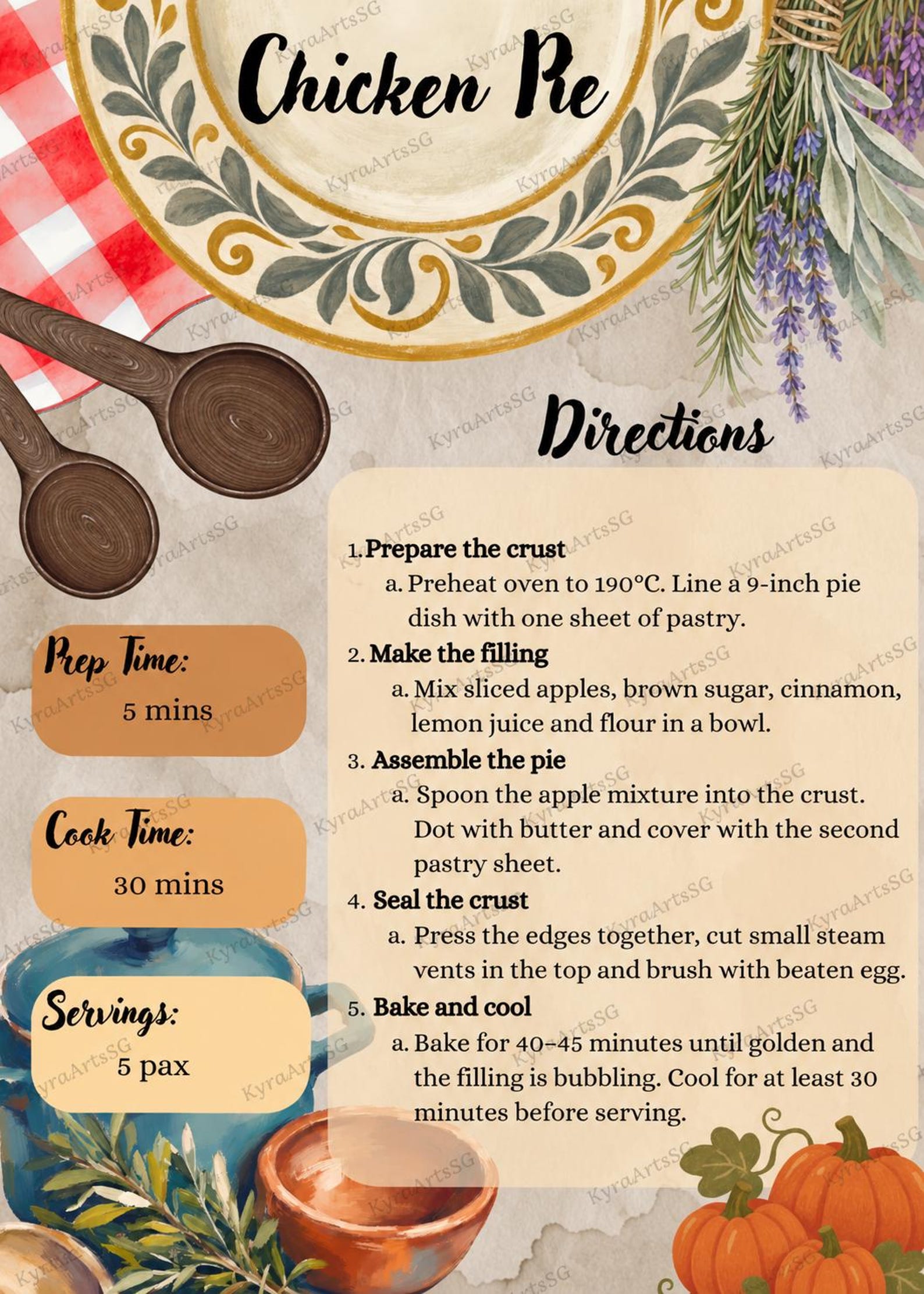 Editable Recipe Card Template | Rustic Kitchen Canva Template ...