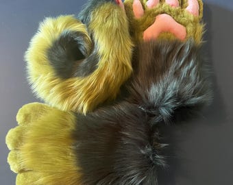 Green Husky Fursuit Tail And Paws Set (Read description) Faux Fur Tail Kemonomimi Tail Therian Tail Dog Costume Therian Gear Curly Tail