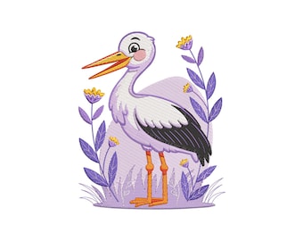 Cute Stork Bird Embroidery Design, Funny Stork Bird Machine Embroidery, Stork Bird Lover Gift Embroidery File, 4 sizes, Instant Download