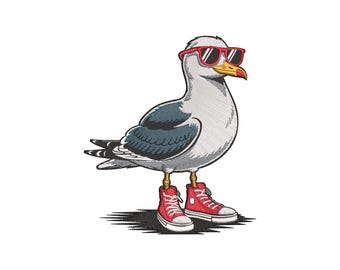 Seagull With Glasses Sneakers Embroidery Design, Seagull Machine Embroidery, 4 sizes, Instant Download