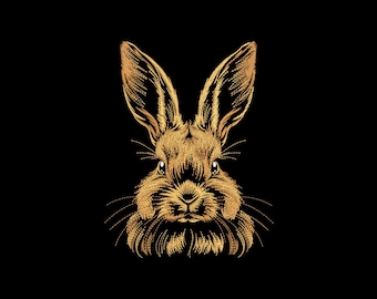Desenho de bordado de coelho, bordado à máquina realista de coelho, presente para amantes de coelhos, arquivo de bordado, 4 tamanhos, download instantâneo