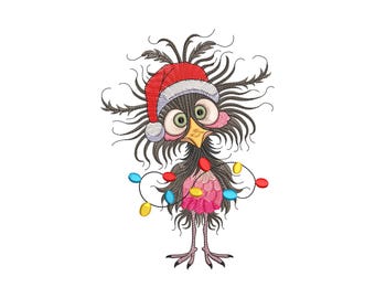 Diseño de bordado navideño de pollo peculiar, diseño de bordado de pollo iluminado, diseño de bordado a máquina, 4 tamaños, archivo de descarga instantánea